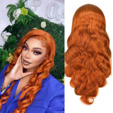 #350 Orange Ginger  13x4  Transparent Frontal Lace Wig Body Wave Color Wig (A) 8