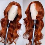 #350 Orange Ginger  13x4  Transparent Frontal Lace Wig Body Wave Color Wig (A) 8