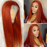 #350 Orange Ginger  13x4  Transparent Frontal Lace Wig Straight Color Wig (A) 10