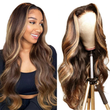 #4/27  Highlight Honey Blonde 13x4  Transparent Frontal Lace Wig Body Wave Color Wig (A) 11