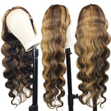 #4/27  Highlight Honey Blonde 13x4  Transparent Frontal Lace Wig Body Wave Color Wig (A) 11