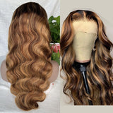 #4/27  Highlight Honey Blonde 13x4  Transparent Frontal Lace Wig Body Wave Color Wig (A) 11