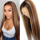 #4/27  Highlight Honey Blonde 13x4  Transparent Frontal Lace Wig Straight Color Wig (A) 13