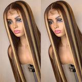 #4/27  Highlight Honey Blonde 13x4  Transparent Frontal Lace Wig Straight Color Wig (A) 13