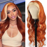 Blond Front/Orange Back 613/#350 Highlight  13x4  Transparent Frontal Lace Wig Body Wave Color Wig (A) 142