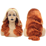 Blond Front/Orange Back 613/#350 Highlight  13x4  Transparent Frontal Lace Wig Body Wave Color Wig (A) 142