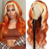 Blond Front/Orange Back 613/#350 Highlight  13x4  Transparent Frontal Lace Wig Body Wave Color Wig (A) 142