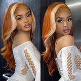 Blond Front/Orange Back 613/#350 Highlight  13x4  Transparent Frontal Lace Wig Body Wave Color Wig (A) 142