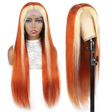 Blond Front/Orange Back 613/#350 Highlight  13x4  Transparent Frontal Lace Wig Straight Color Wig (A) 143