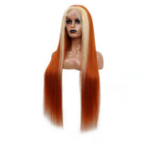 Blond Front/Orange Back 613/#350 Highlight  13x4  Transparent Frontal Lace Wig Straight Color Wig (A) 143