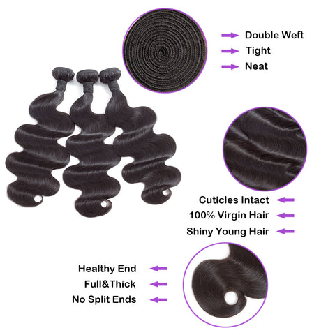 Body Wave Virgin Human Hair Natural Black Bundles (A) 164