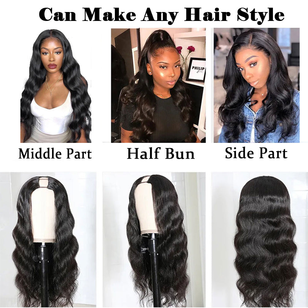 Body Wave #1B Natural Black U Part Wigs 100% Virgin Human Hair 180% Density (A) 149
