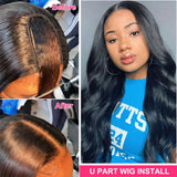 Body Wave #1B Natural Black U Part Wigs 100% Virgin Human Hair 180% Density (A) 149