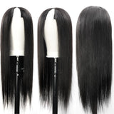 Straight #1B Natural Black V Part Wigs 100% Virgin Human Hair 180% Density (A) 253