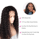 Deep Wave 13x4 Transparent Frontal Lace Wig Naturlal Black 180% Density (A) 182