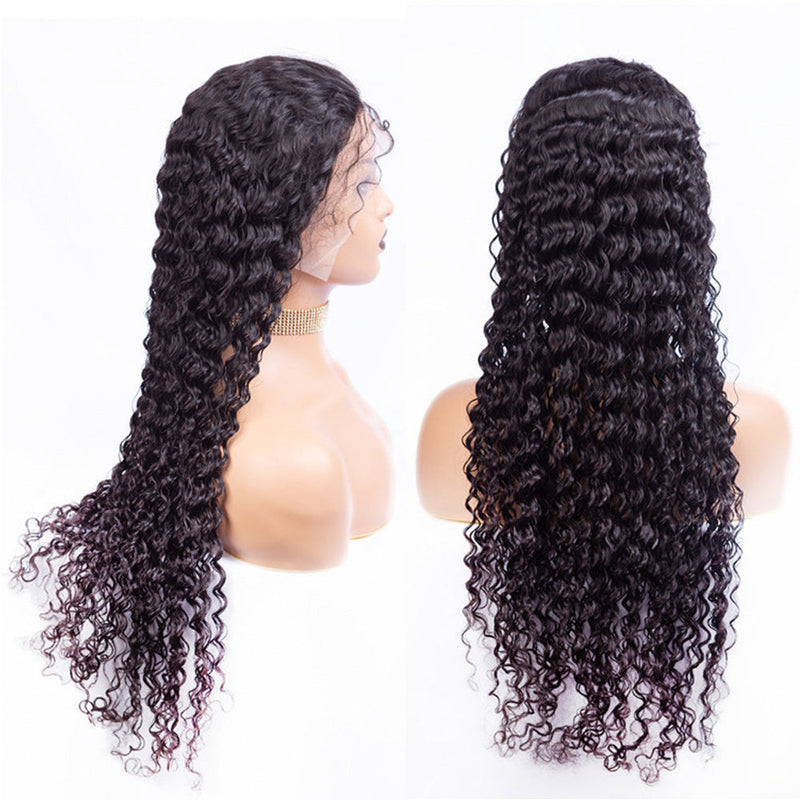 Deep Wave Full Frontal 13*4 Transparent Lace Wig Naturlal Black (A) 185
