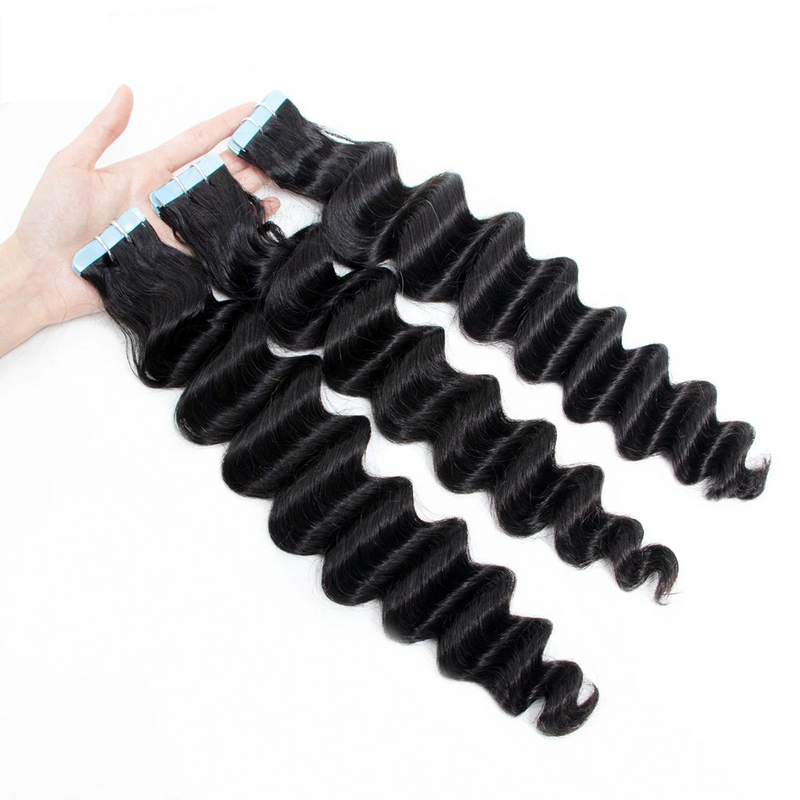 Loose Deep Wave Virgin Human Hair  Tape In Natural Black (20pcs/50grams) (A) 223