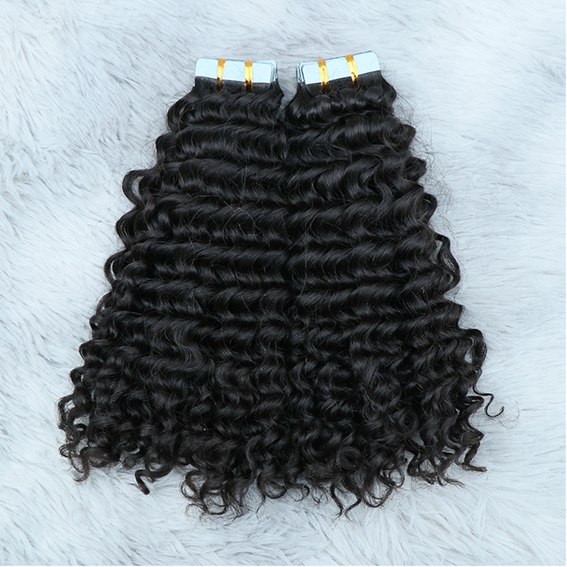Deep Wave Virgin Human Hair  Tape In Natural Black (20pcs/50grams) (A) 190