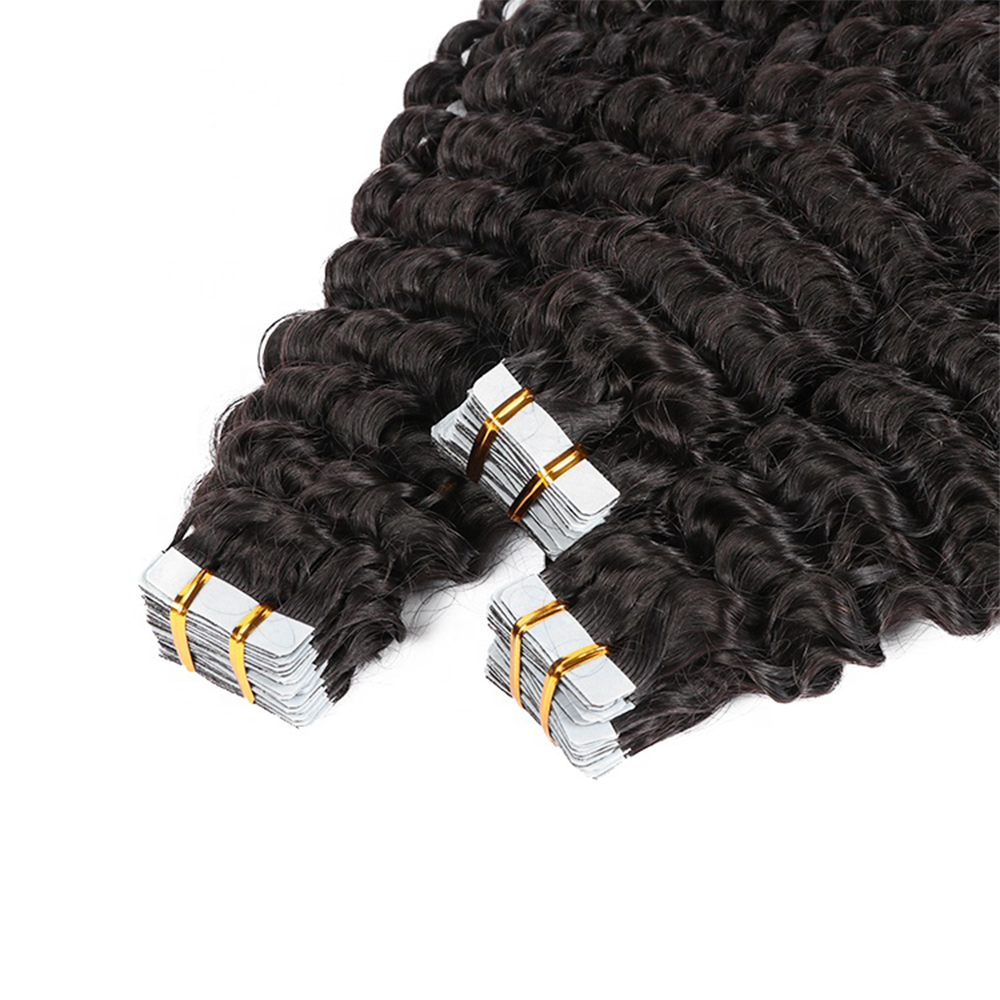 Deep Wave Virgin Human Hair  Tape In Natural Black (20pcs/50grams) (A) 190