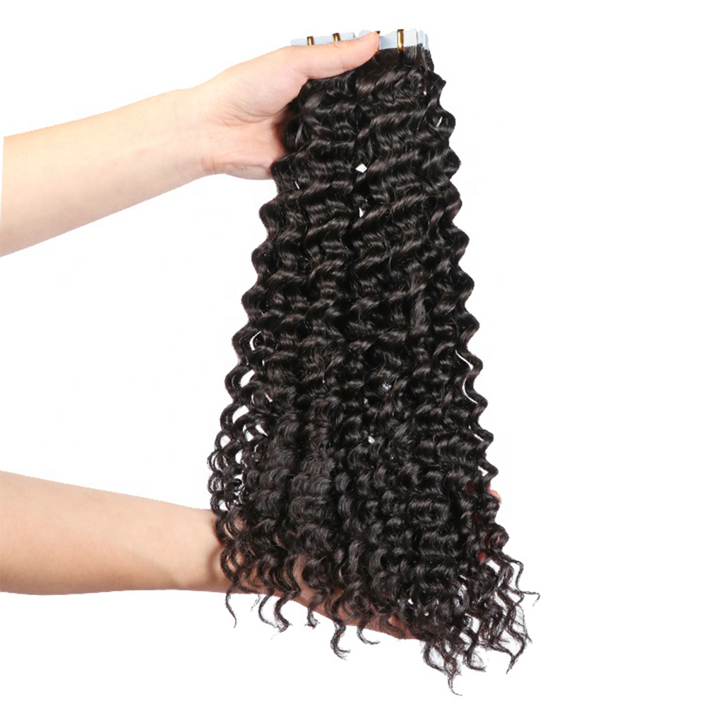 Deep Wave Virgin Human Hair  Tape In Natural Black (20pcs/50grams) (A) 190