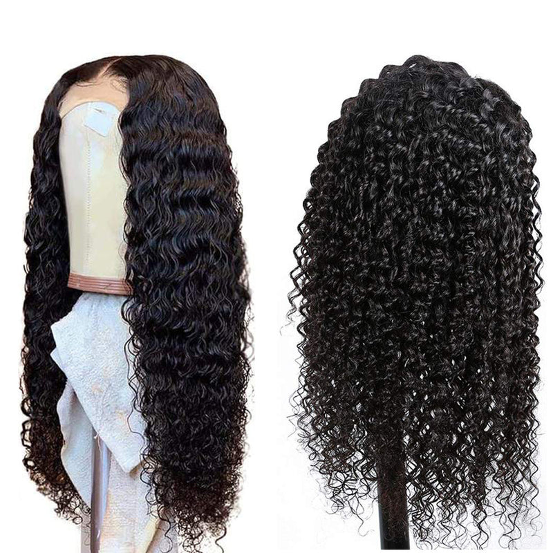 180% Density Deep Wave 5x5 Transparent Closure Lace Wig Naturlal Black (A) 93